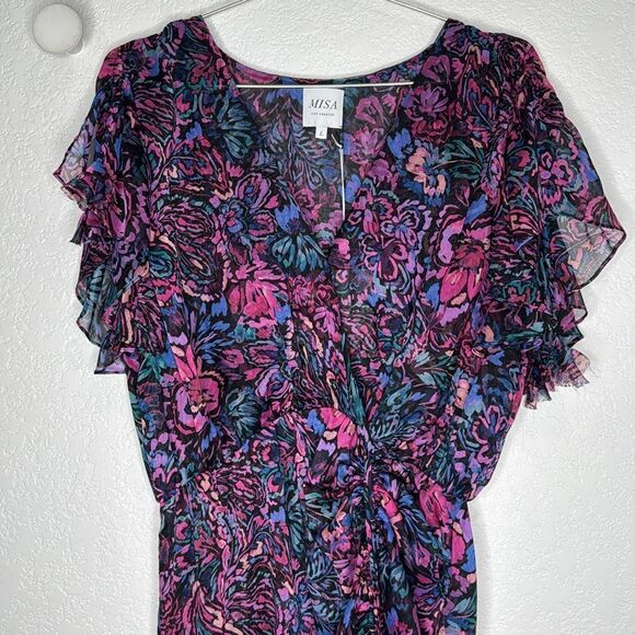 NWT MISA Los Angeles Colette Midi Dress in Flora Electric Large Revolve - Picture 4 of 16